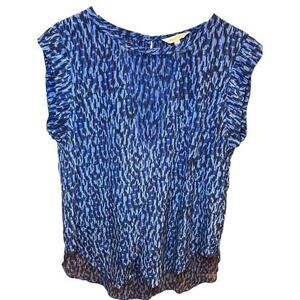 Rebecca Taylor Women Size 8 Sleeveless Keyhole‎ High Low Blue 100% Silk Blouse